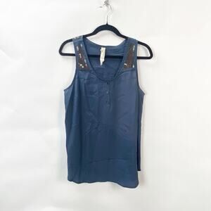 2/$30 Floreat‎ Anthropologie 8 Womens Blue Sequin Epaulette Sleeveless Tank Top